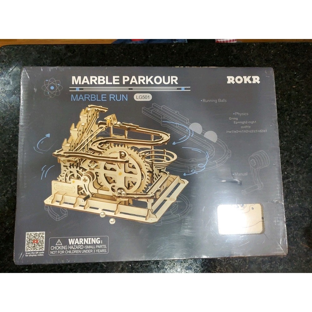NEW SEALED ROKR MARBLE PARKOUR WOODEN MARBLE‎ RUN 3D WOODEN PUZZLE DIY KIT LG501
